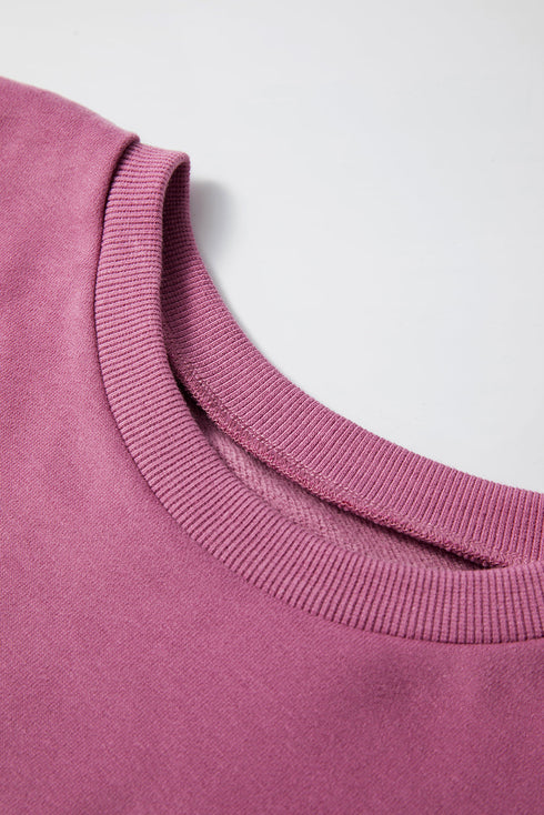 Solid Fleece Lined Drop Shoulder High Low Sweatshirt