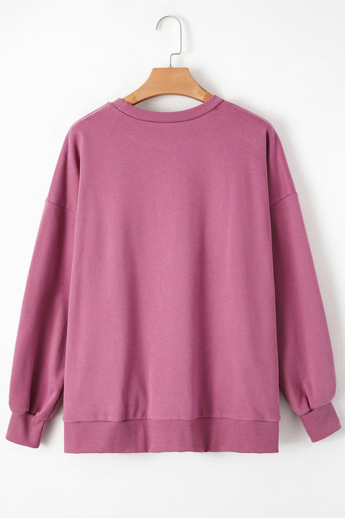 Solid Fleece Lined Drop Shoulder High Low Sweatshirt