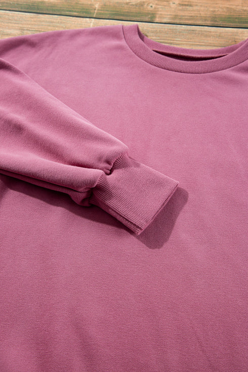 Solid Fleece Lined Drop Shoulder High Low Sweatshirt