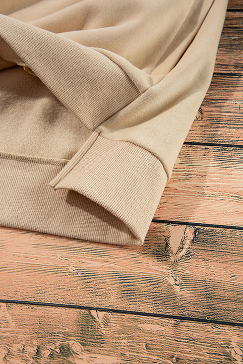 Solid Fleece Lined Drop Shoulder High Low Sweatshirt