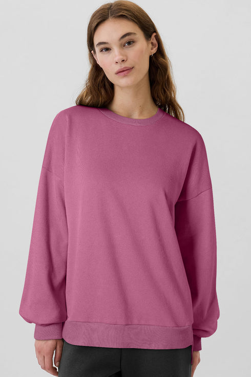 Solid Fleece Lined Drop Shoulder High Low Sweatshirt