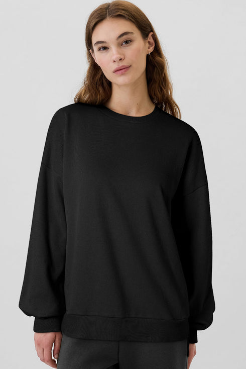 Solid Fleece Lined Drop Shoulder High Low Sweatshirt