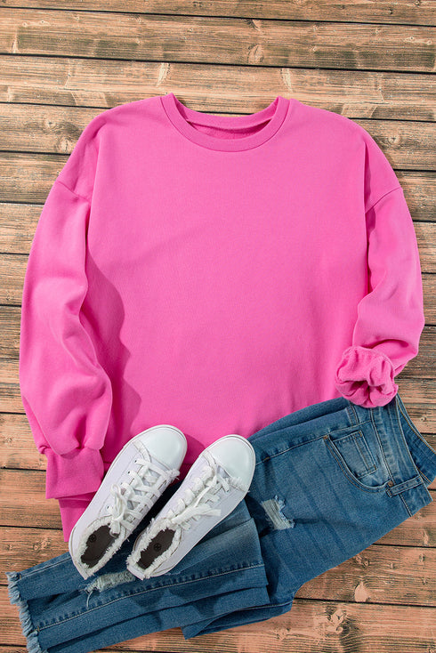 Solid Fleece Lined Drop Shoulder High Low Sweatshirt