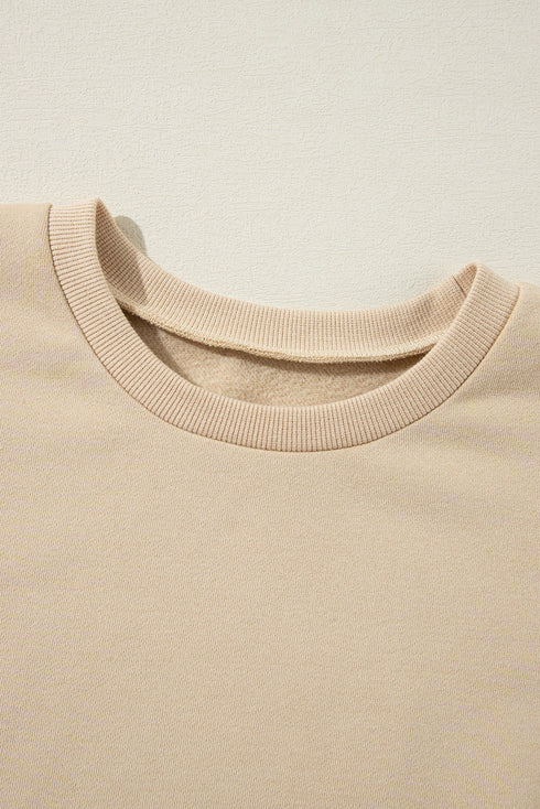 Solid Fleece Lined Drop Shoulder High Low Sweatshirt