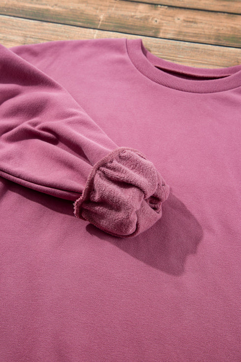 Solid Fleece Lined Drop Shoulder High Low Sweatshirt