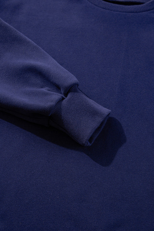 Solid Fleece Lined Drop Shoulder High Low Sweatshirt