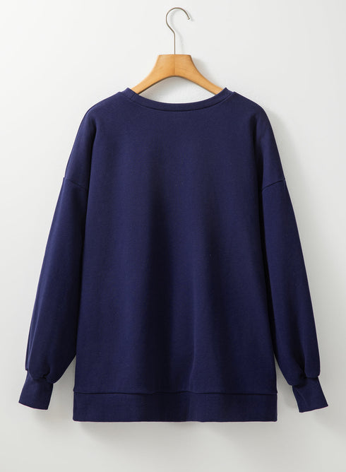 Solid Fleece Lined Drop Shoulder High Low Sweatshirt