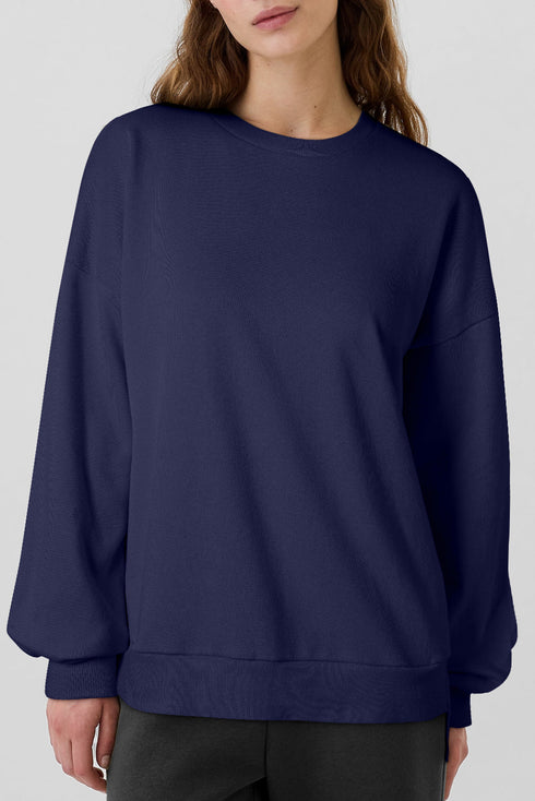 Solid Fleece Lined Drop Shoulder High Low Sweatshirt