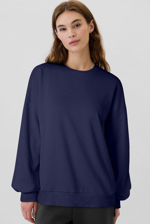 Solid Fleece Lined Drop Shoulder High Low Sweatshirt