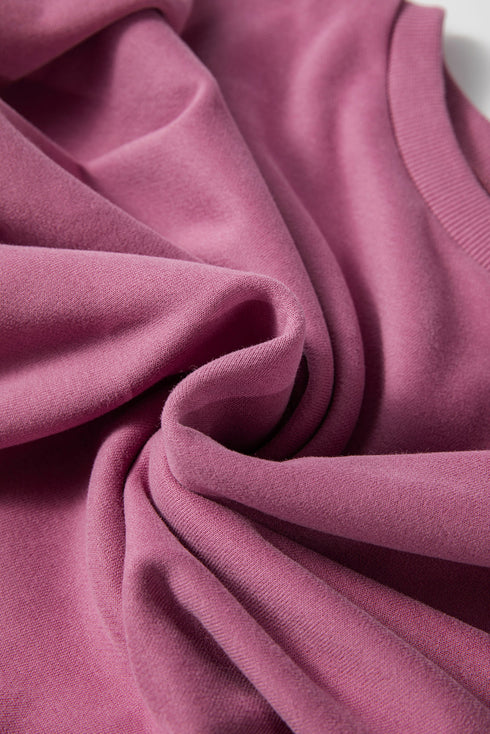 Solid Fleece Lined Drop Shoulder High Low Sweatshirt