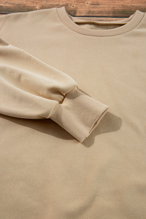 Solid Fleece Lined Drop Shoulder High Low Sweatshirt