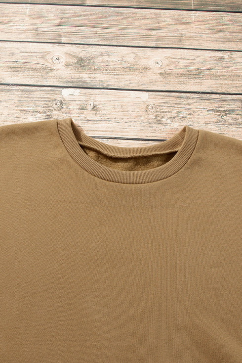 Solid Fleece Lined Drop Shoulder High Low Sweatshirt