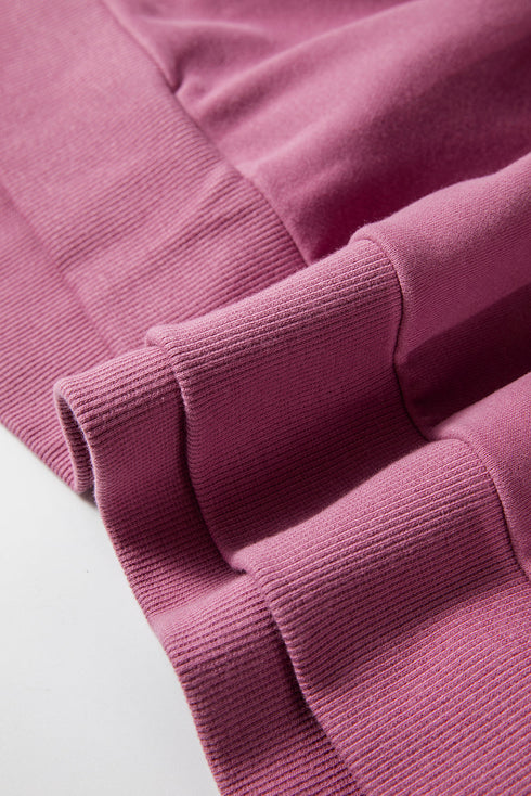 Solid Fleece Lined Drop Shoulder High Low Sweatshirt