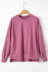 Solid Fleece Lined Drop Shoulder High Low Sweatshirt