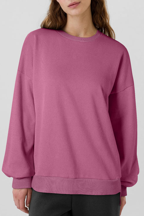 Solid Fleece Lined Drop Shoulder High Low Sweatshirt