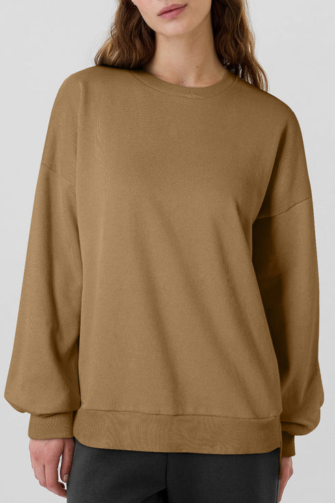 Solid Fleece Lined Drop Shoulder High Low Sweatshirt