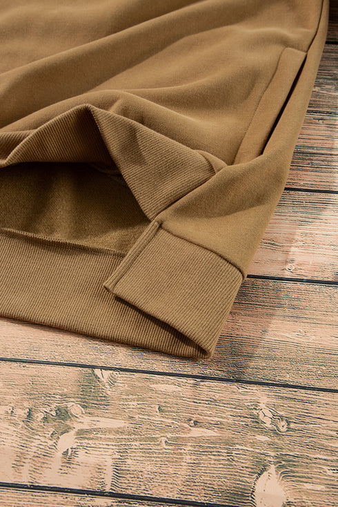 Solid Fleece Lined Drop Shoulder High Low Sweatshirt