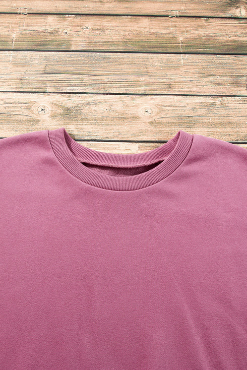 Solid Fleece Lined Drop Shoulder High Low Sweatshirt