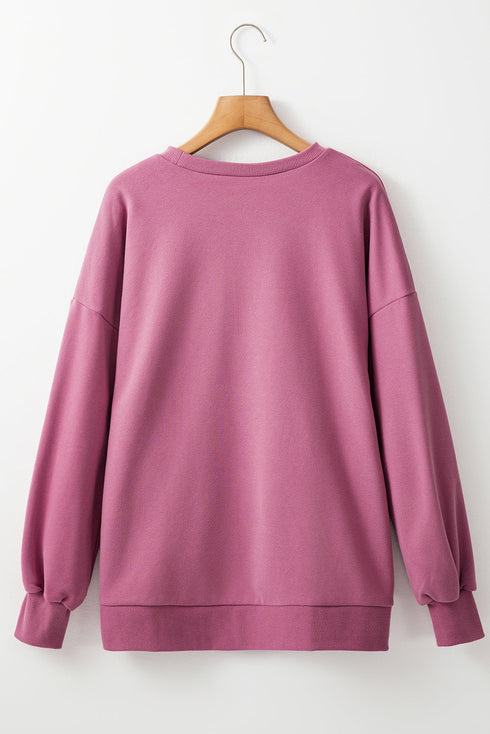 Solid Fleece Lined Drop Shoulder High Low Sweatshirt