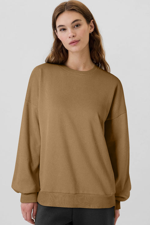 Solid Fleece Lined Drop Shoulder High Low Sweatshirt