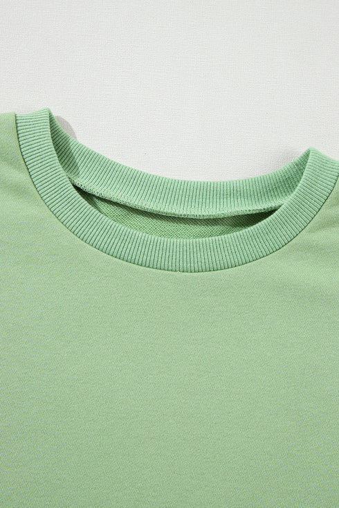 Solid Fleece Lined Drop Shoulder High Low Sweatshirt