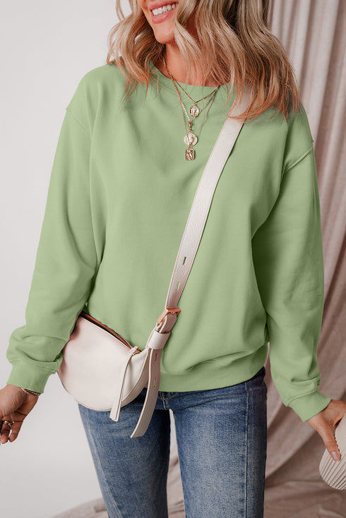 Solid Fleece Lined Drop Shoulder Terry Sweatshirt