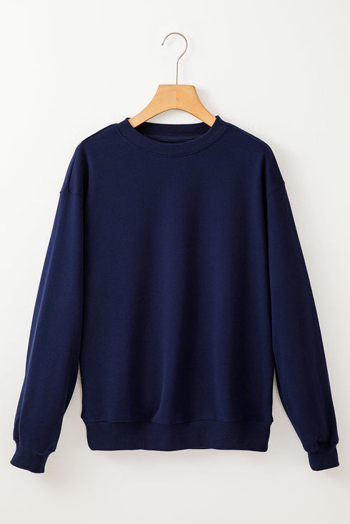 Solid Fleece Lined Drop Shoulder Terry Sweatshirt