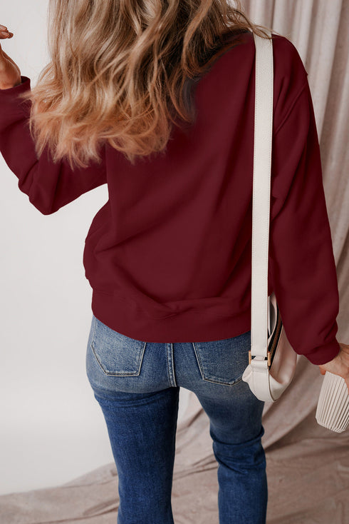 Solid Fleece Lined Drop Shoulder Terry Sweatshirt