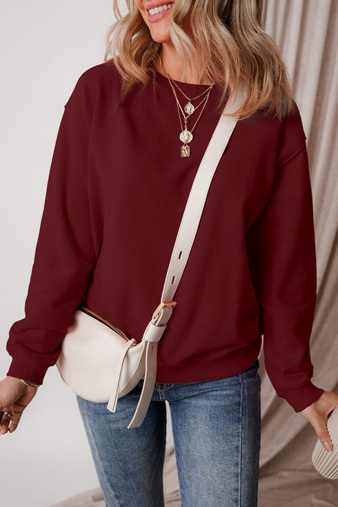 Solid Fleece Lined Drop Shoulder Terry Sweatshirt