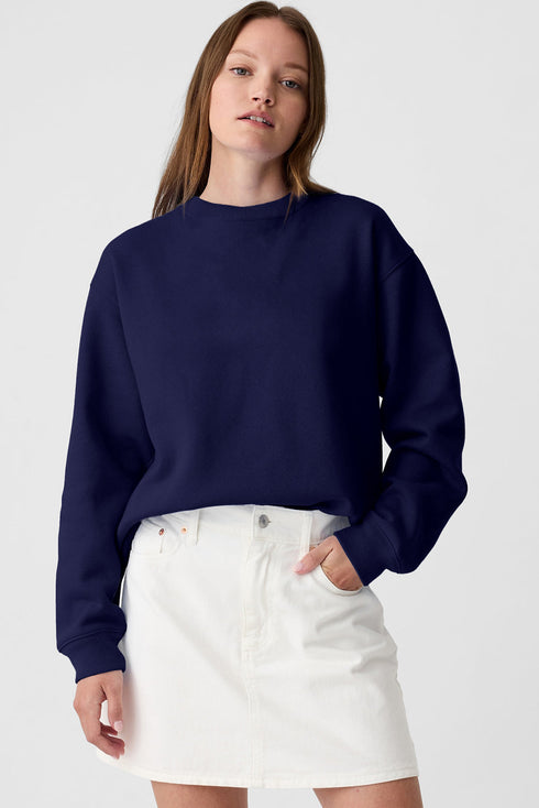 Solid Fleece Lined Drop Shoulder Terry Sweatshirt