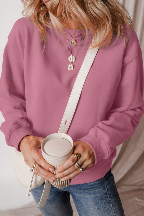 Solid Fleece Lined Drop Shoulder Terry Sweatshirt