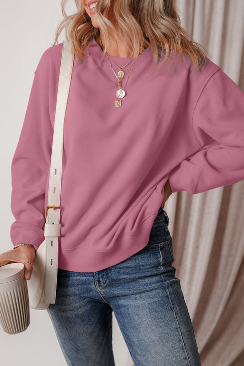 Solid Fleece Lined Drop Shoulder Terry Sweatshirt