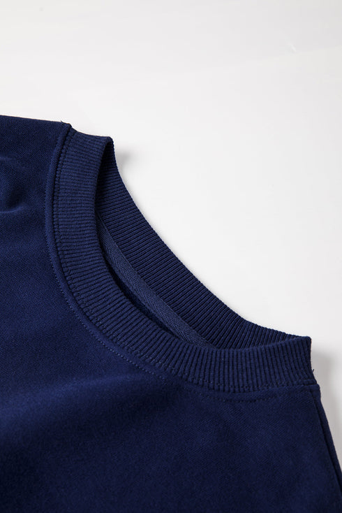 Solid Fleece Lined Drop Shoulder Terry Sweatshirt