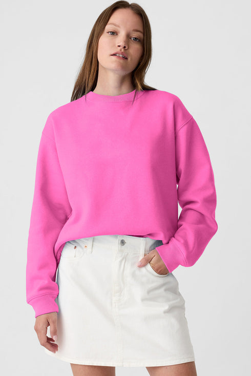 Solid Fleece Lined Drop Shoulder Terry Sweatshirt