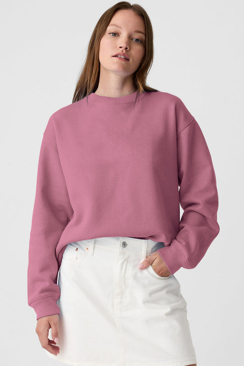 Solid Fleece Lined Drop Shoulder Terry Sweatshirt