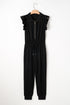 Solid Flutter Sleeve Front Zipper Drawstring Waist Jumpsuit