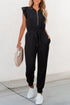 Solid Flutter Sleeve Front Zipper Drawstring Waist Jumpsuit