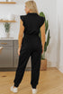 Solid Flutter Sleeve Front Zipper Drawstring Waist Jumpsuit