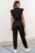 Solid Flutter Sleeve Front Zipper Drawstring Waist Jumpsuit