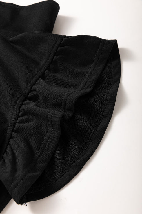 Solid Flutter Sleeve Front Zipper Drawstring Waist Jumpsuit