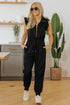 Solid Flutter Sleeve Front Zipper Drawstring Waist Jumpsuit