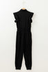 Solid Flutter Sleeve Front Zipper Drawstring Waist Jumpsuit