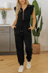Solid Flutter Sleeve Front Zipper Drawstring Waist Jumpsuit
