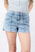 Solid Frayed Hem High Waist Western Denim Shorts