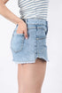 Solid Frayed Hem High Waist Western Denim Shorts