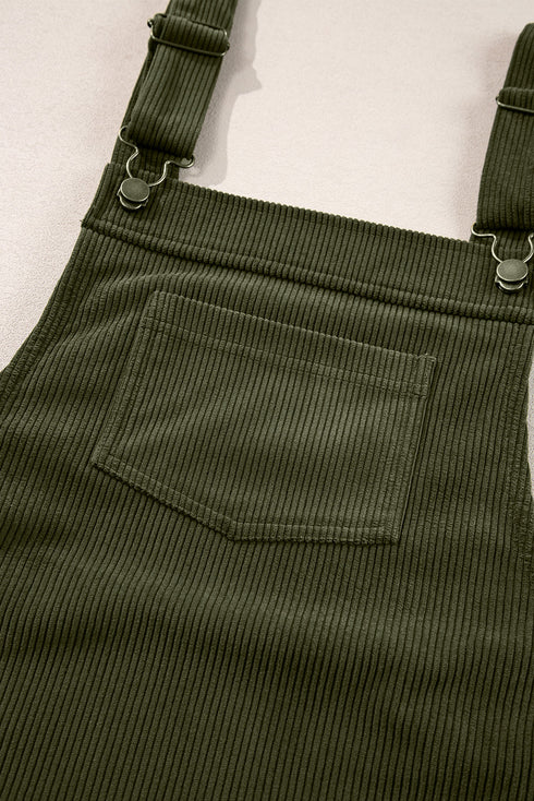 Solid Front Pockets Sleeveless Corduroy Overall Dress