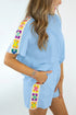 Solid Granny Square Crochet Patchwork Detail Short Set