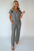 Solid Half Zip Polo Wide Leg Pant Set
