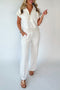 Solid Half Zip Polo Wide Leg Pant Set