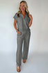 Solid Half Zip Polo Wide Leg Pant Set